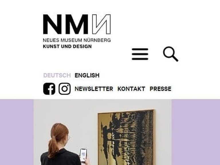 Screenshot der Website Neues Museum Nürnberg „Kunst & Design“